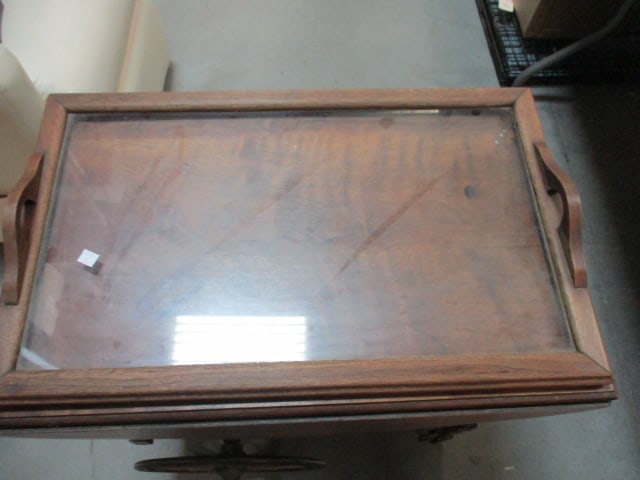 Vintage Drop Side Mahogany Tea Cart with Removable Glass Serving Tray - 2