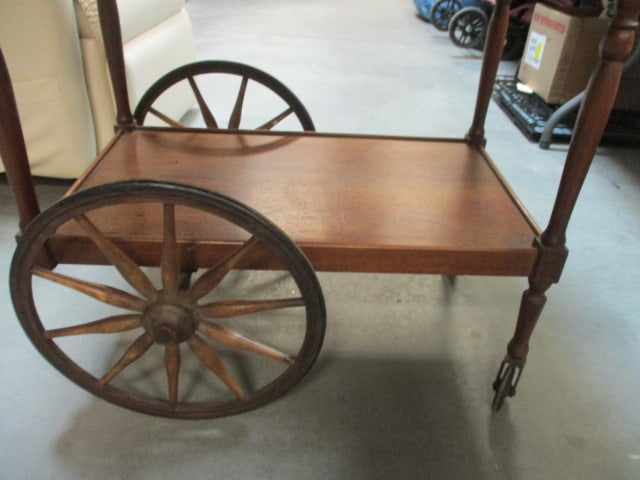 Vintage Drop Side Mahogany Tea Cart with Removable Glass Serving Tray - 5