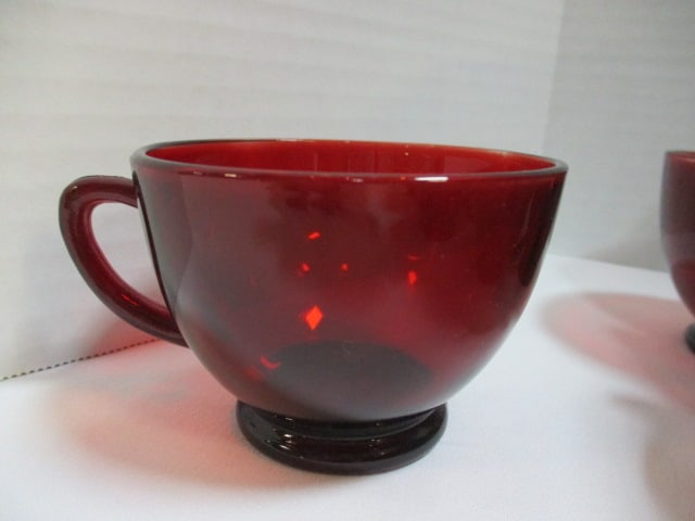 Midcentury Ruby Red Glass Punch Bowl Set - 4