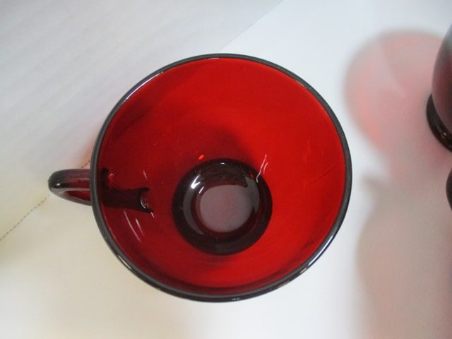 Midcentury Ruby Red Glass Punch Bowl Set - 5