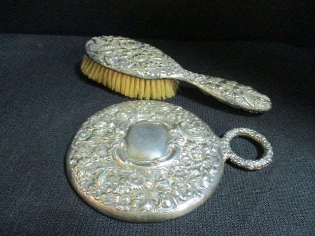 Weighted Sterling Silver Hair Brush and Hand Mirror (1 of 8)