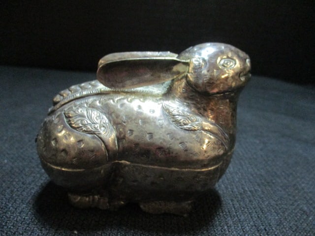 Embossed Rabbit Trinket Box Possibly Sterling Silver - 2