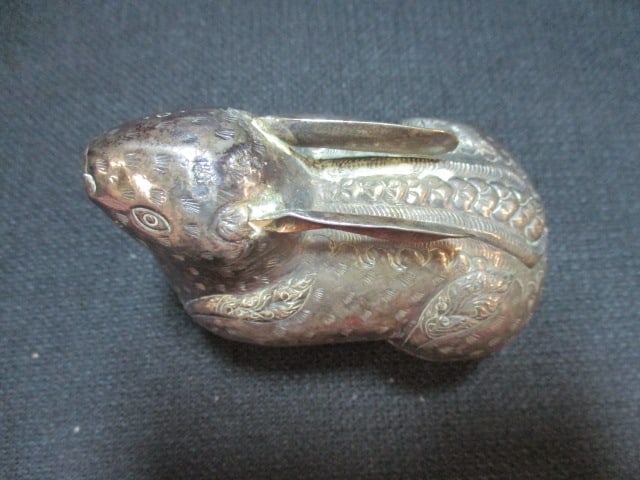 Embossed Rabbit Trinket Box Possibly Sterling Silver - 4