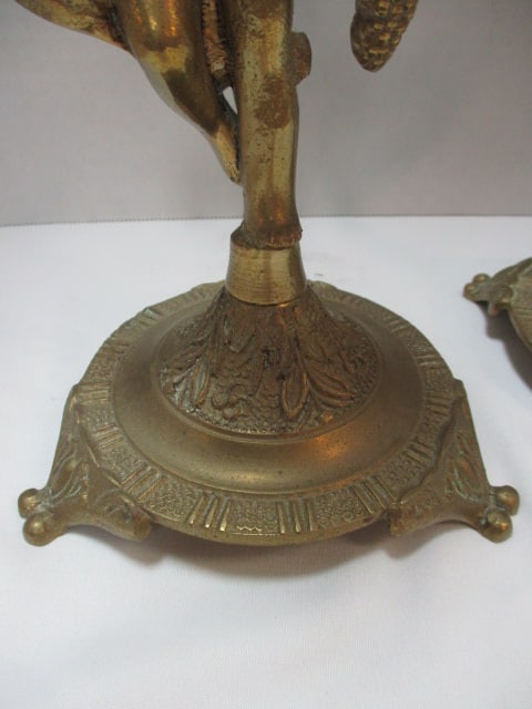 Pair of Brass Cherub Figural Candle Sticks - 2