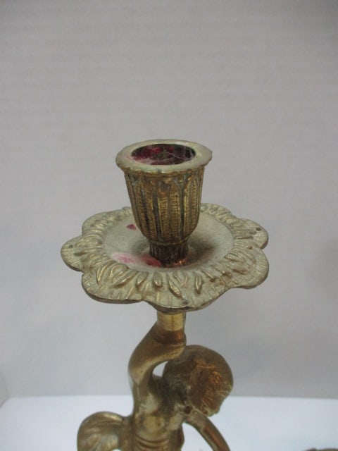 Pair of Brass Cherub Figural Candle Sticks - 4