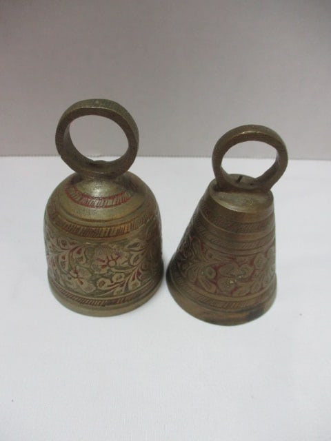 Brass Vase, Candle Holder, Tray, Letter Opener with Sheath, Bells, Slipper Ashtray and - 4