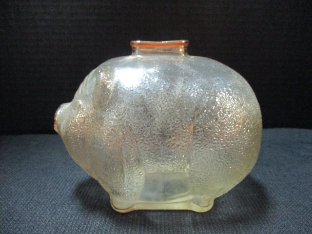 Vintage Amber Glass Piggy Bank: 5"h, marked 23 on bottom
