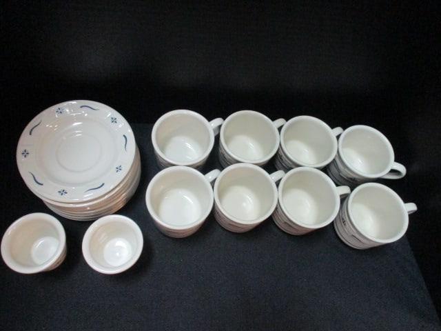 Longaberger Pottery Stoneware Oven to Table Cups and Saucers and Two Custard Cups - 2