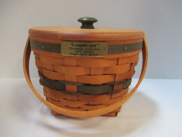 Signed 1994 "Jingle Bell Basket" Christmas Collection Basket with Fabric, Plastic Liner (1 of 4)