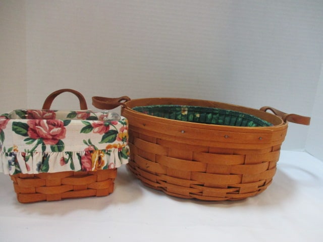 Signed and Dated Longaberger Baskets with Fabric and Plastic Liners: .