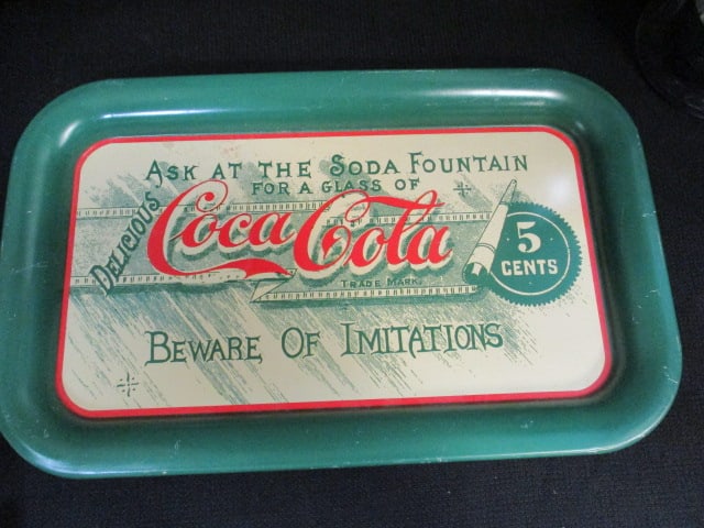 Coca-Cola Glass Straw Dispenser and 1992 "Ask at the Soda Fountain" Adaptation Serving Tray - 2