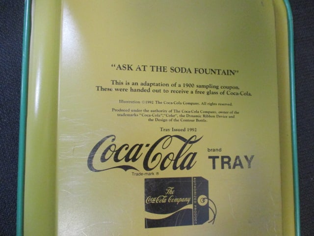 Coca-Cola Glass Straw Dispenser and 1992 "Ask at the Soda Fountain" Adaptation Serving Tray - 3