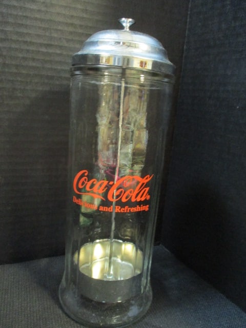 Coca-Cola Glass Straw Dispenser and 1992 "Ask at the Soda Fountain" Adaptation Serving Tray - 4
