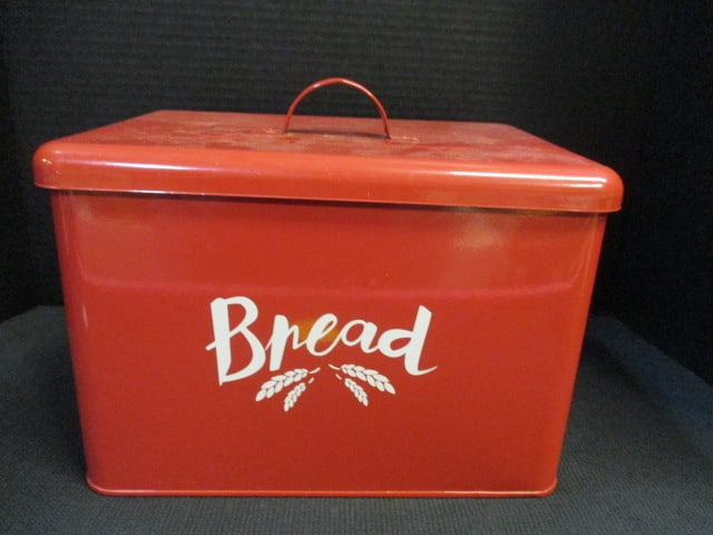 Red Metal "Bread" Box: 11" x 8 1/2" x 7 3/4"-not including handles