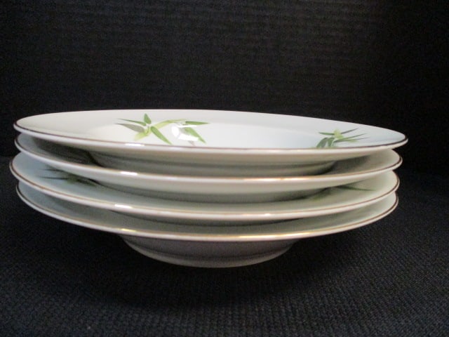 Four Narumi China "Bamboo" Design Flat Rim Bowls: 8 1/2"dia, made in Occupied China