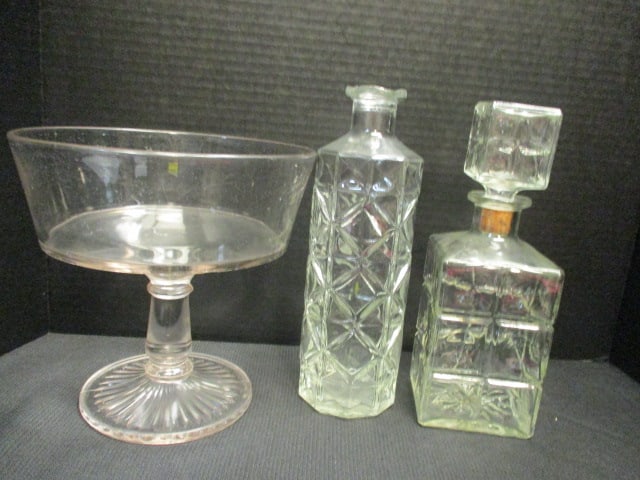 Two Pressed Glass Decanters and Footed Pedestal Centerpiece/Fruit Bowl (1 of 5)