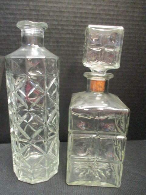 Two Pressed Glass Decanters and Footed Pedestal Centerpiece/Fruit Bowl - 2