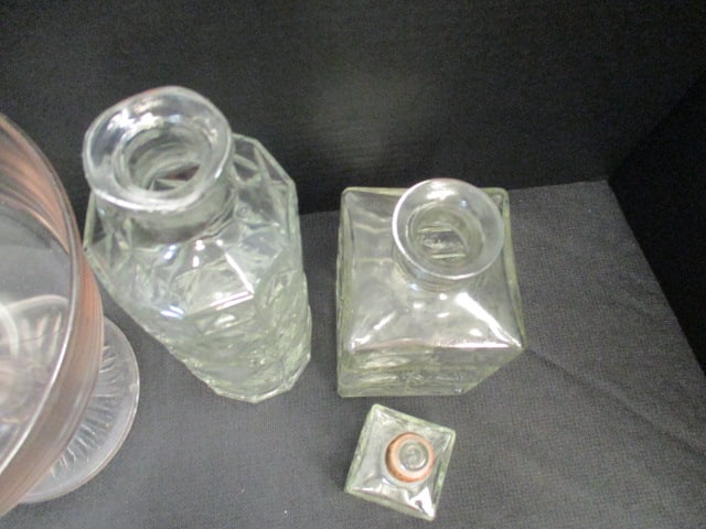Two Pressed Glass Decanters and Footed Pedestal Centerpiece/Fruit Bowl - 3