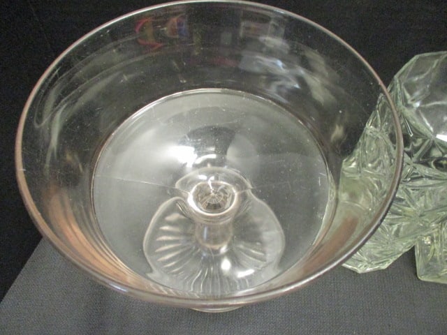 Two Pressed Glass Decanters and Footed Pedestal Centerpiece/Fruit Bowl - 5