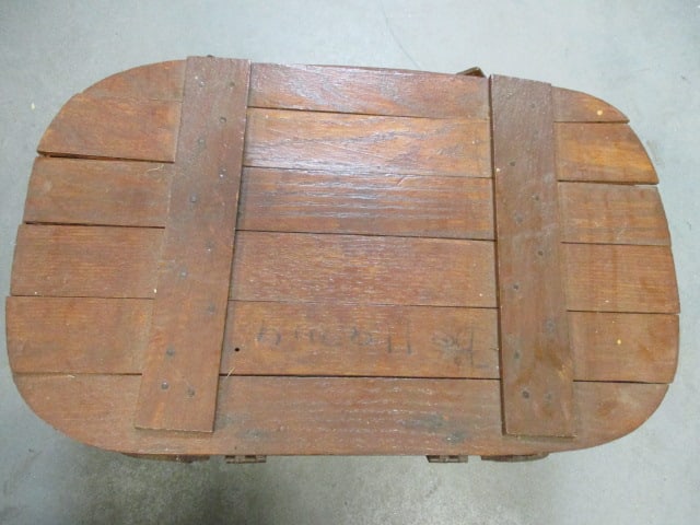 Vintage Split Oak Picnic Basket with Wood Slat Lid - 2