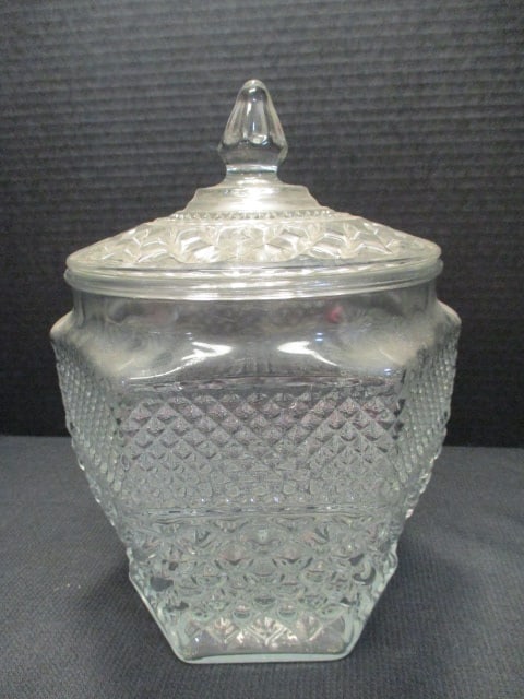 Diamond Point Clear Cookie/Biscuit Jar: 10 1/2"h