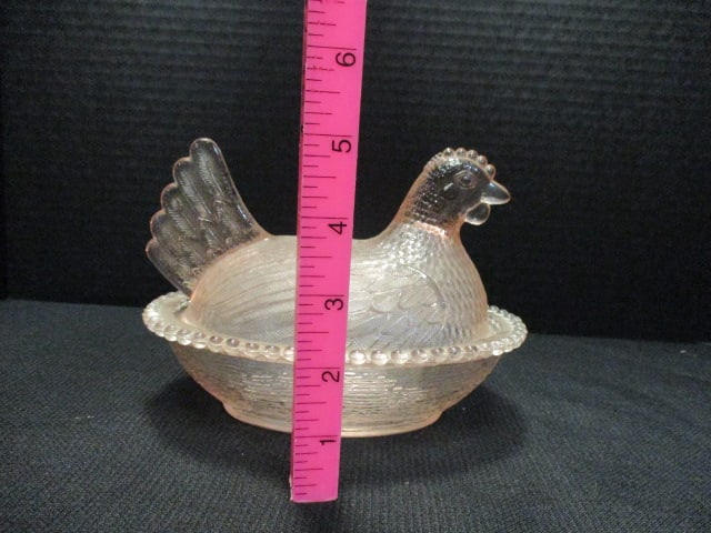Pink Glass Hen on Nest Dish - 4