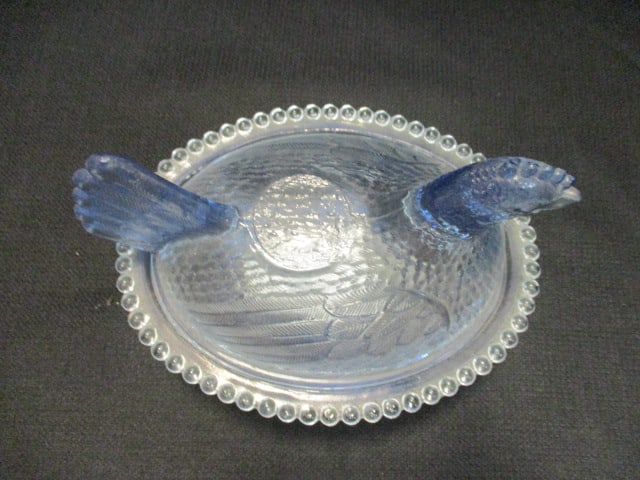 Blue Glass Hen on Nest Dish - 2