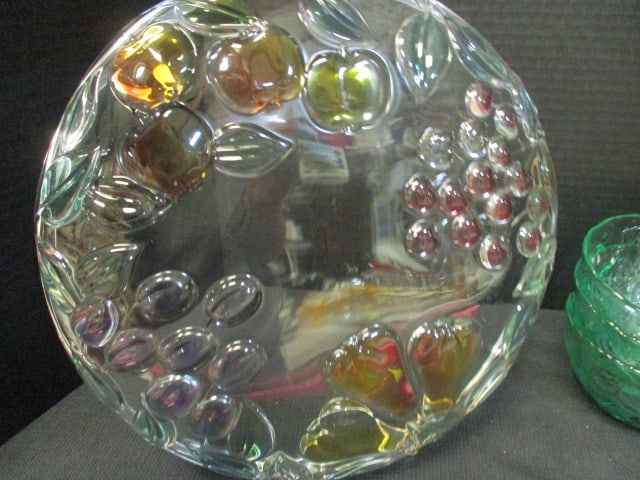 Colorful Fruit Design Bowl and Three Green Glass Fruit Bowls - 3