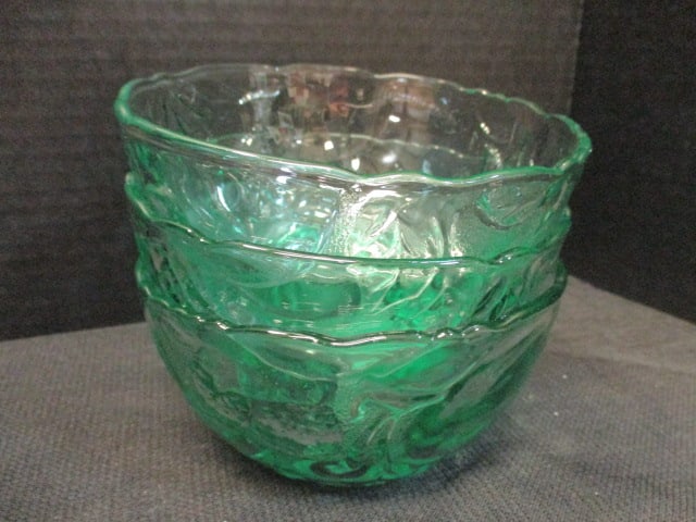 Colorful Fruit Design Bowl and Three Green Glass Fruit Bowls - 4