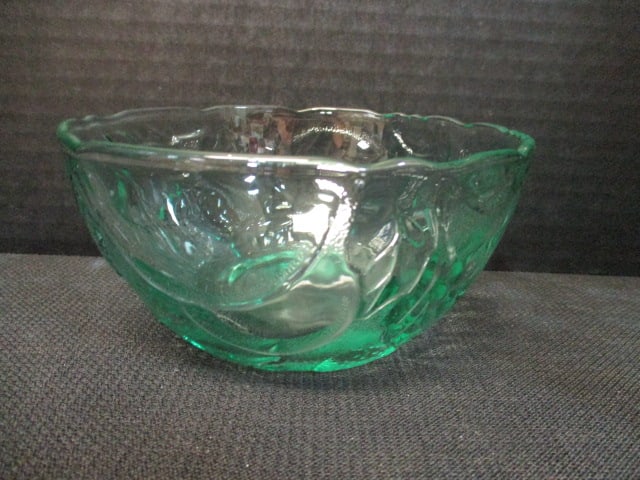 Colorful Fruit Design Bowl and Three Green Glass Fruit Bowls - 5