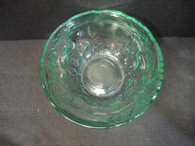Colorful Fruit Design Bowl and Three Green Glass Fruit Bowls - 6