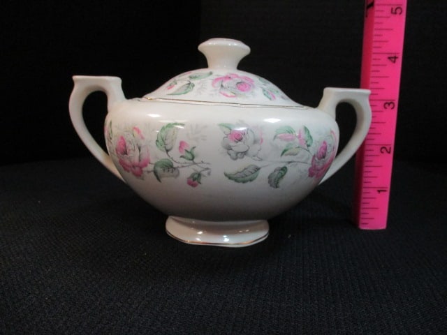Vintage Ironstone Tea Cups, Sugar Bowl and Creamer with Rose Garland Design - 11