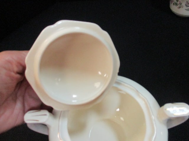 Vintage Ironstone Tea Cups, Sugar Bowl and Creamer with Rose Garland Design - 12