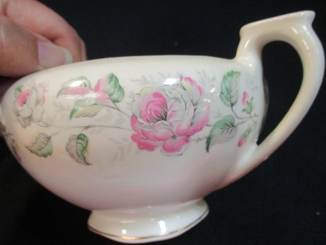 Vintage Ironstone Tea Cups, Sugar Bowl and Creamer with Rose Garland Design - 14