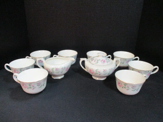 Vintage Ironstone Tea Cups, Sugar Bowl and Creamer with Rose Garland Design (1 of 14)