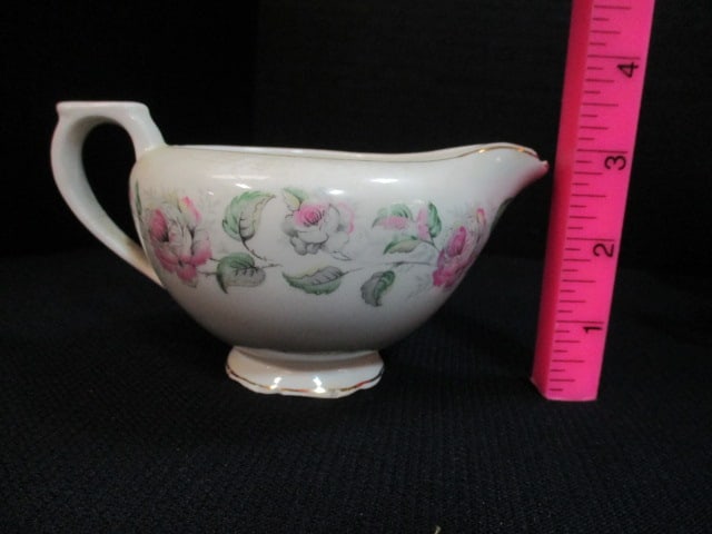 Vintage Ironstone Tea Cups, Sugar Bowl and Creamer with Rose Garland Design - 6