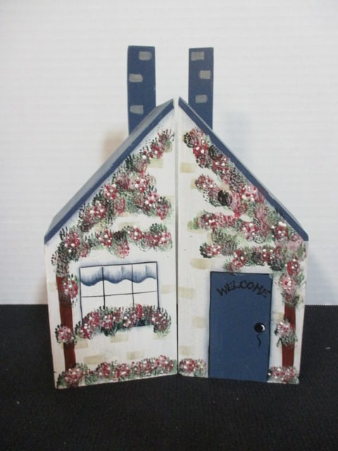 Ellie Signed Hand Crafted Folk Art "House" Bookends: 9 1/4"h