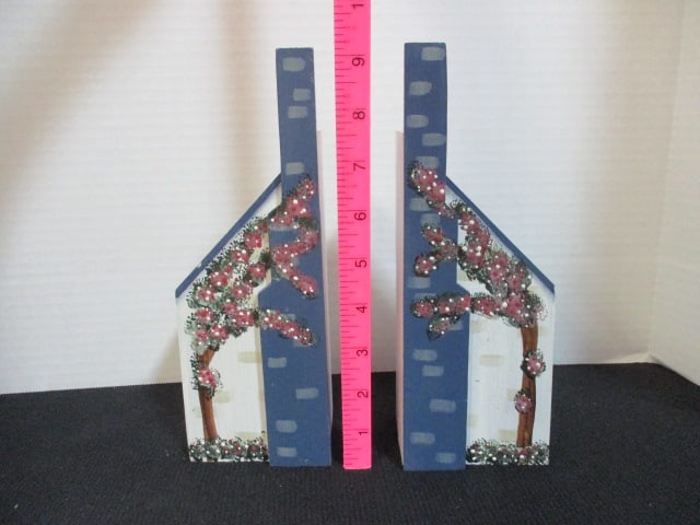 Ellie Signed Hand Crafted Folk Art "House" Bookends - 2
