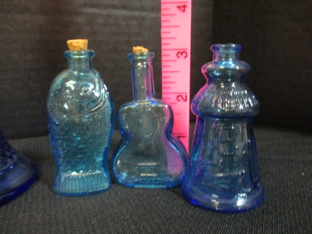Small Colored Glass Bottles, Avon Perfume Bottle Bells and Turtles and Clear Glass - 2