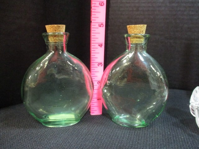 Small Colored Glass Bottles, Avon Perfume Bottle Bells and Turtles and Clear Glass - 3