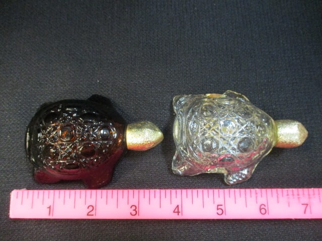 Small Colored Glass Bottles, Avon Perfume Bottle Bells and Turtles and Clear Glass - 5