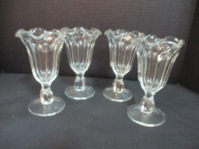 Stainless Steel Cocktail Shaker and Four Pressed Glass Sundae Glasses - 4