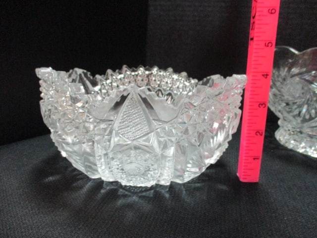 Three Hobstar Design Crystal Serving Bowls - 2
