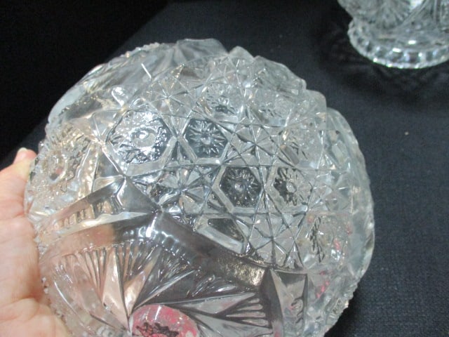 Three Hobstar Design Crystal Serving Bowls - 4