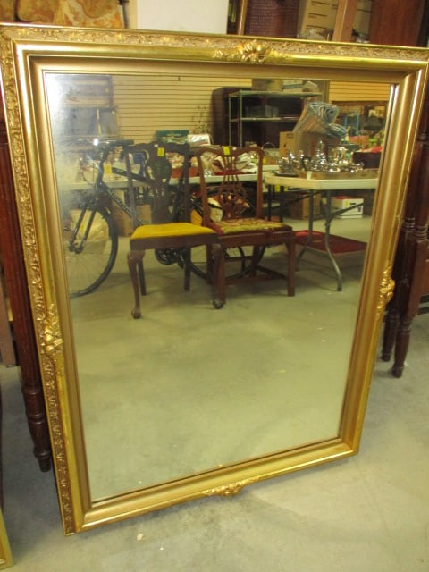 Large Gilt Frame Mirror with Nut Cluster Accents: 35 1/2" x 45 1/2", Heavy! Local Pickup Only