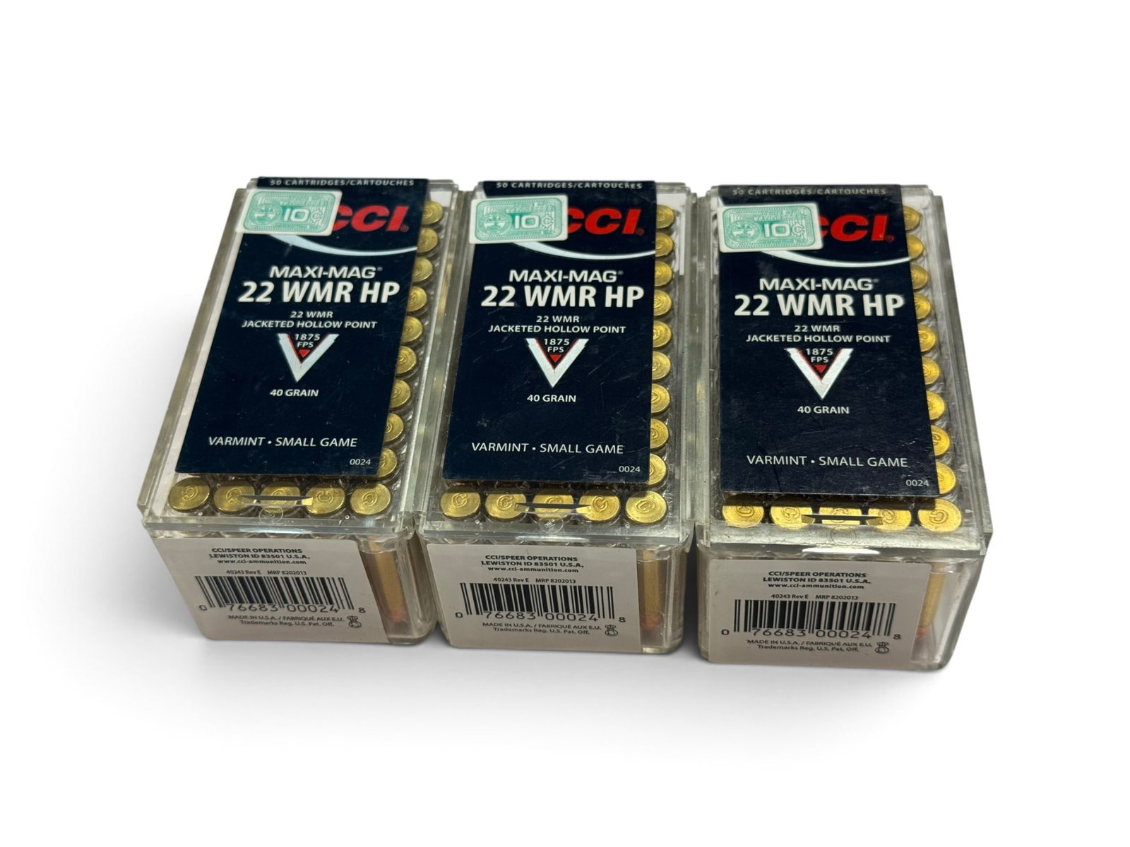 NIB 150rds. of .22 WMR 40gr. JHP CCI Maxi-Mag Varmint Ammunition: See Photo(s)