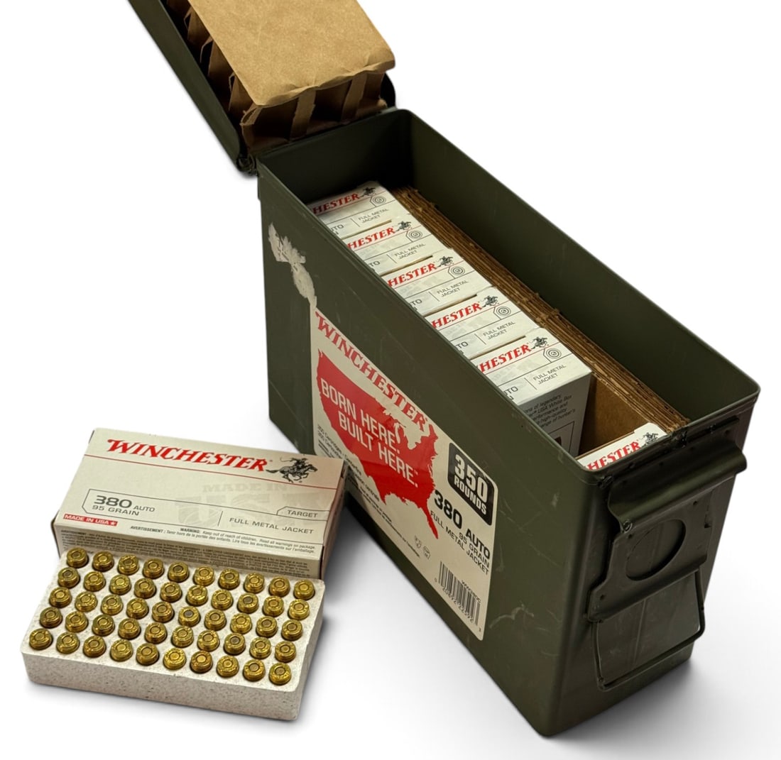 NIB 350rds. of .380 AUTO 95gr. FMJ Winchester Ammunition in Ammo Can: See Photo(s)