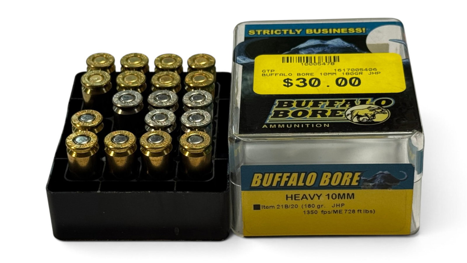 18rds. of 10mm AUTO Various JHP Personal Defense Ammunition: 8rds. Appear to be Buffalo Bore what’s on the label and then there’s (5) Federal JHP and (5) Ted Nugent JHP Ammo