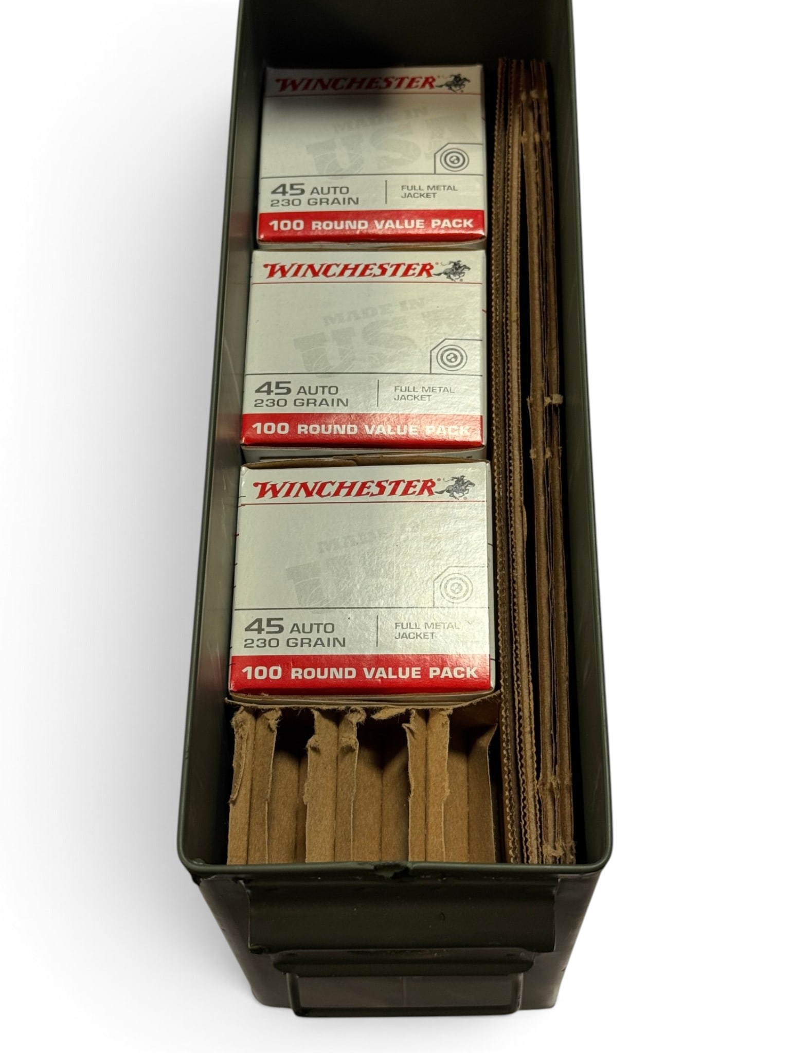 NIB 300rds. of .45 AUTO 230gr. FMJ Winchester Ammunition in Metal Ammo Can: See Photo(s)