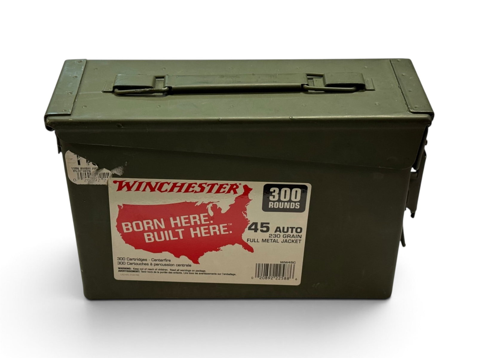 NIB 300rds. of .45 AUTO 230gr. FMJ Winchester Ammunition in Metal Ammo Can - 2